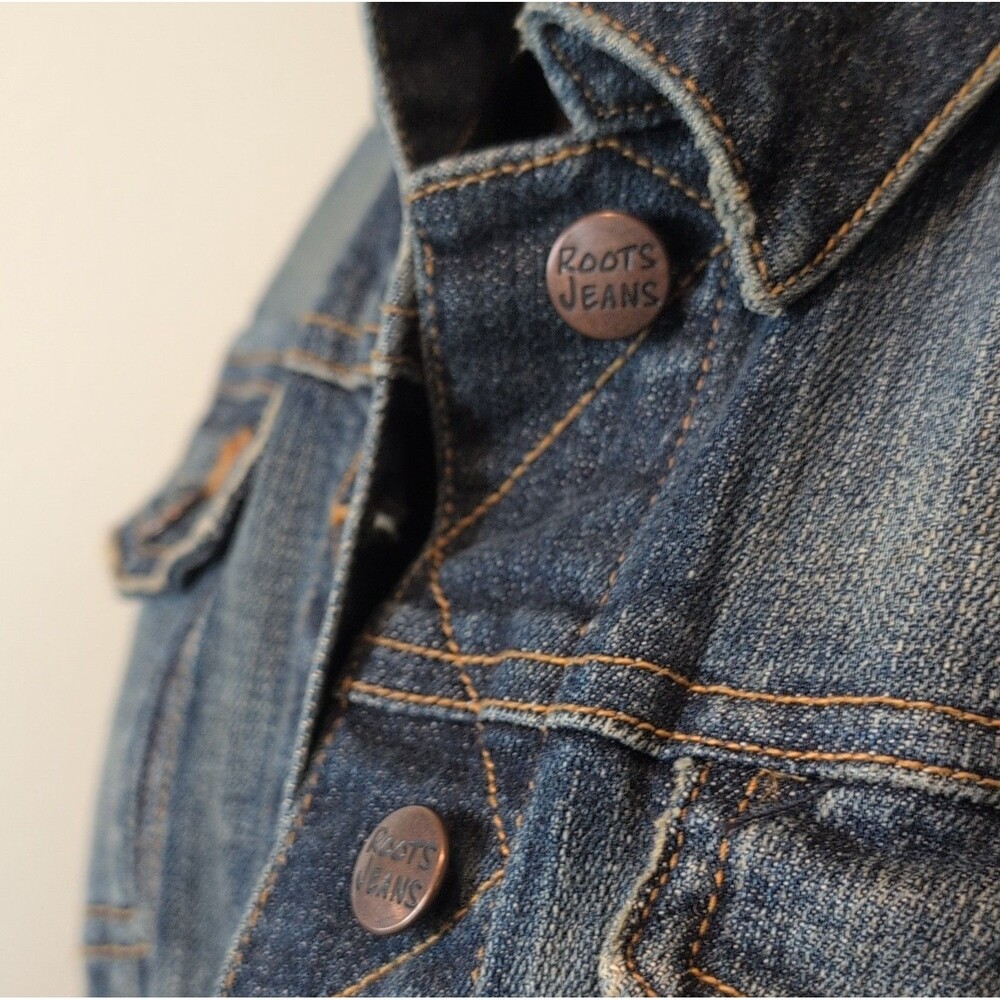 Roots Jeans Women's Blue Cotton Denim Button Front Collared Jacket Size M - Picture 3 of 8